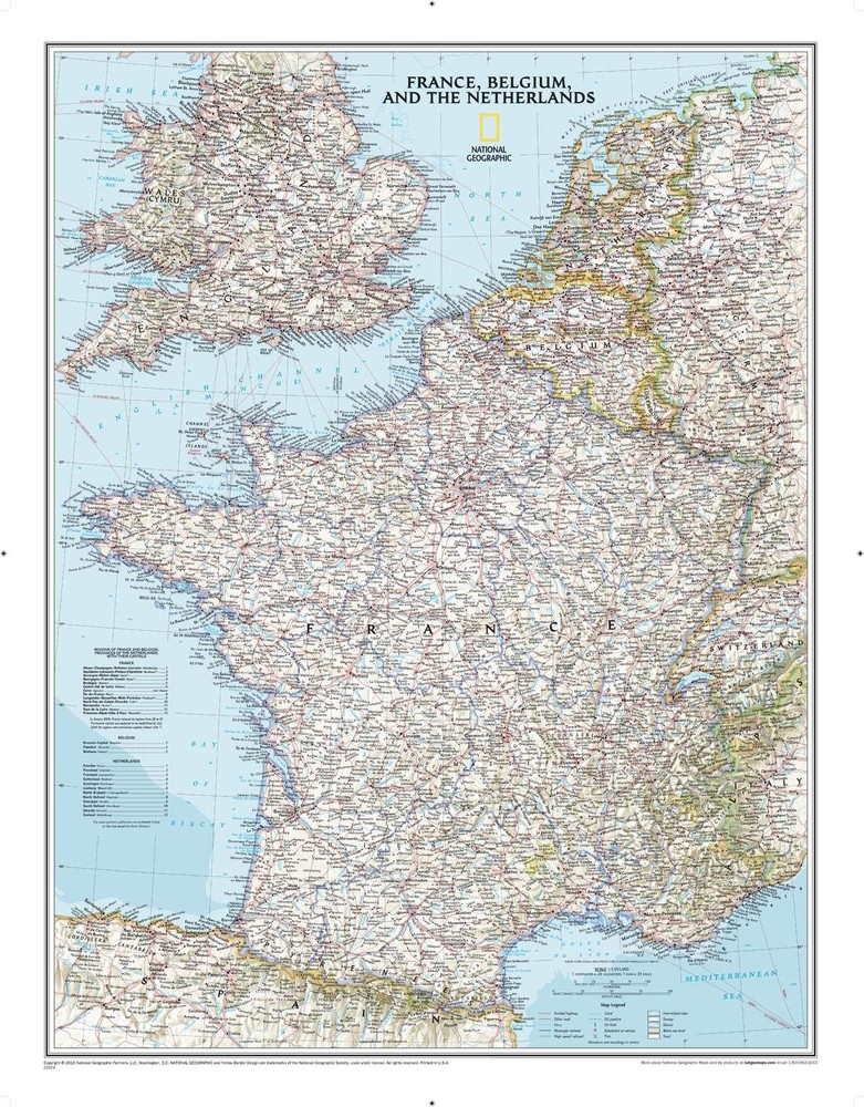 National Geographic France, Belgium, and The Netherlands Wall Map – by Maps