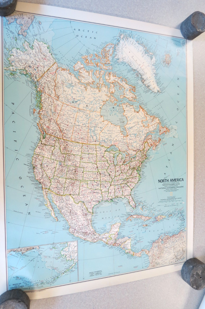Vintage National Geographic Rolled Wall Maps North America, Europe, Asia, & More
