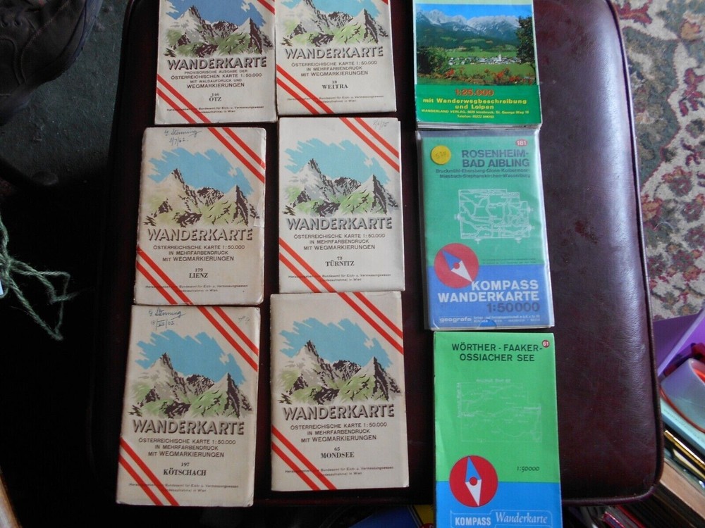 Vintage European road maps Wanderkarte Austria and Germany