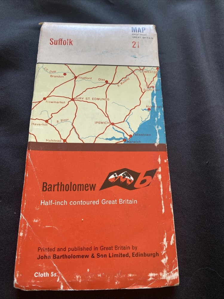 Suffolk Bartholomew Revised Half Inch contoured Cloth Map #21 (1279)