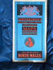 Vintage Bartholomew’s Half Inch Paper Map, Sheet 27, North Wales. 1960