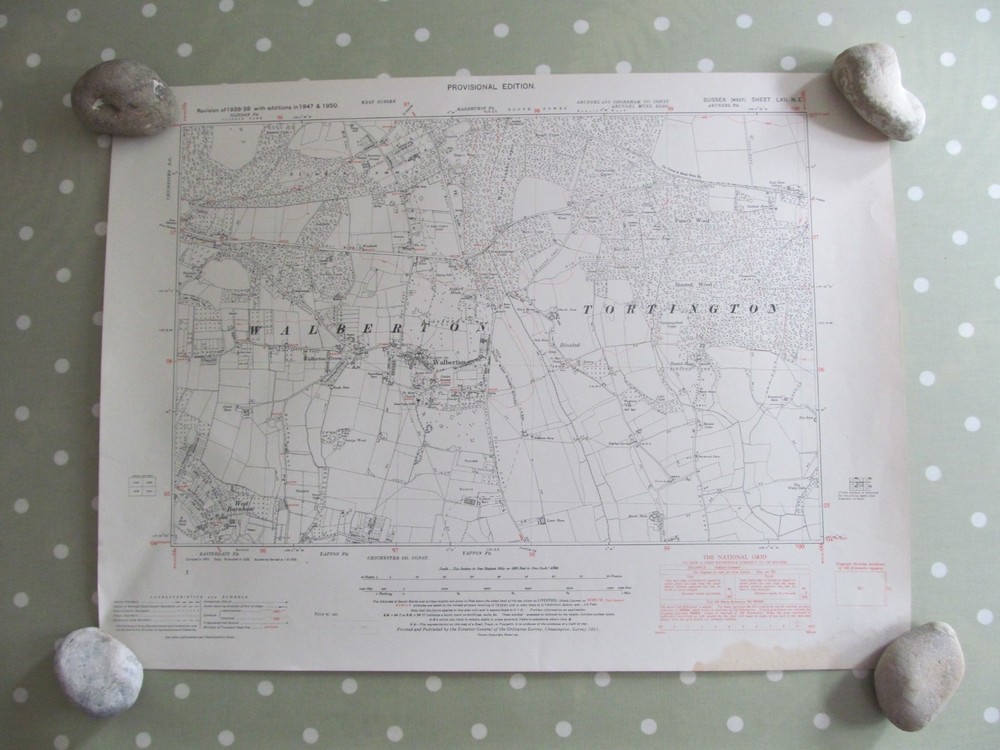 VINTAGE OS MAP OF THE WALBERTON AREA SUSSEX 1951 SIX INCHES – ONE MILE