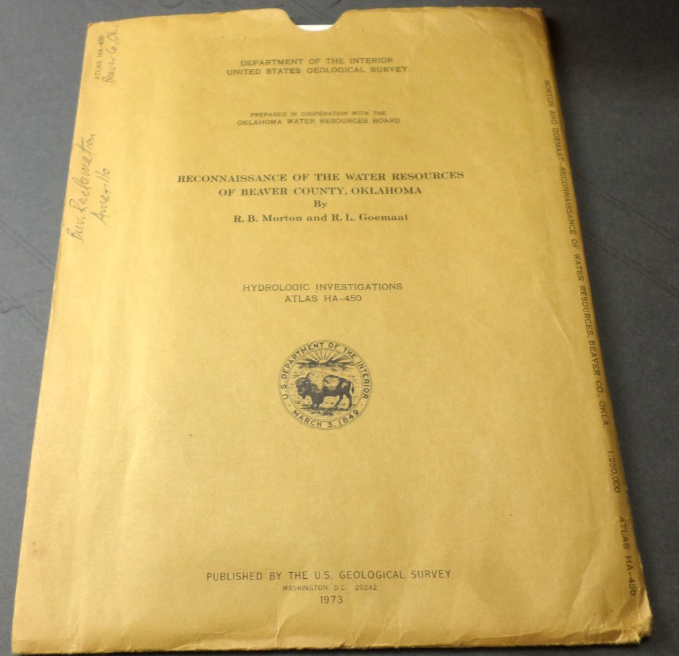 1973 USGS Water Resources Maps of Beaver County OK Atlas HA-450, 3 Plates Maps