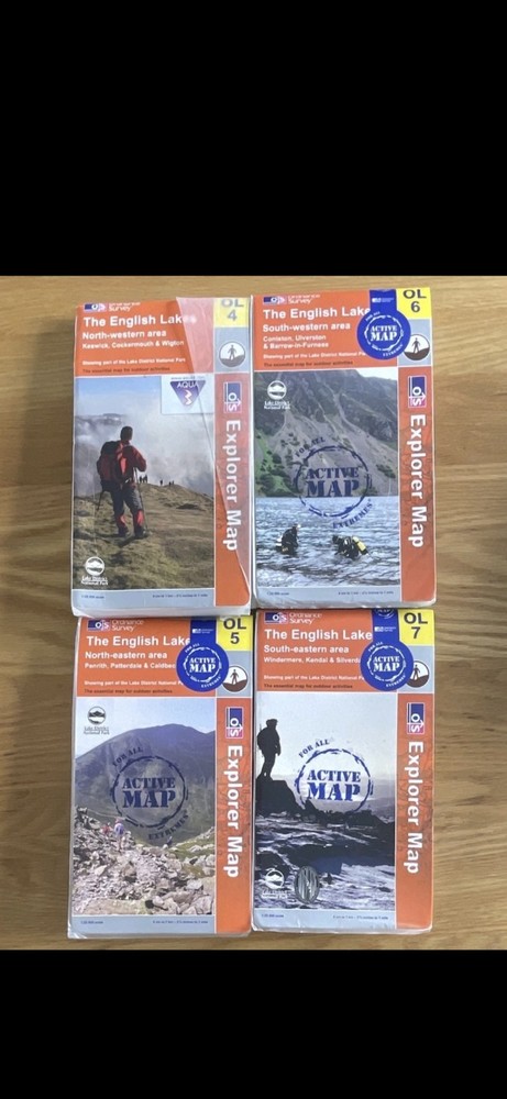 Ordnance Survey OS Explorer OL4 OL5 OL6 OL7 Lake District Active Hiking Map