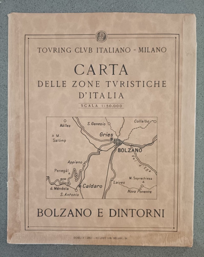 BOLZANO E DINTORNI – CARTA MAPPA – TOURING CLUB ITALIANO 1929 – ZONE TURISTICHE