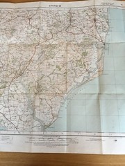 1933 Ordnance Survey One Inch Contoured Road Cloth Map 87 Ipswich (inc Aldeburgh