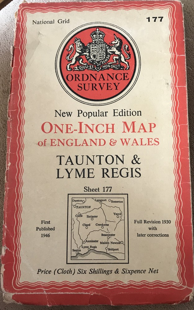 Taunton & Lyme Regis OS New Popular Edition Sheet 177 Cloth 1946.