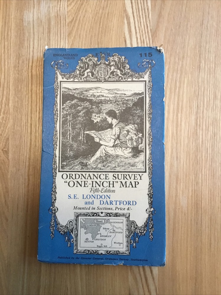 1935 Ordnance Survey One Inch Fifth Edition Cloth Map 115 S.E London & Dartford