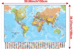 Map Of The World Giant Size 150 x 100cm Flags Wall Print Poster Travel