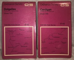 1974 Wales Dollgelau Cardigan Ordnance Survey 1:50,000 Maps Sheets 124 & 145
