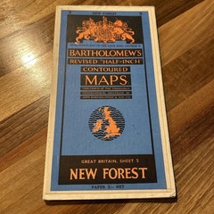 NEW FOREST Bartholomew Revised Contoured Half Inch Map No 5 Paper 1955 Solent