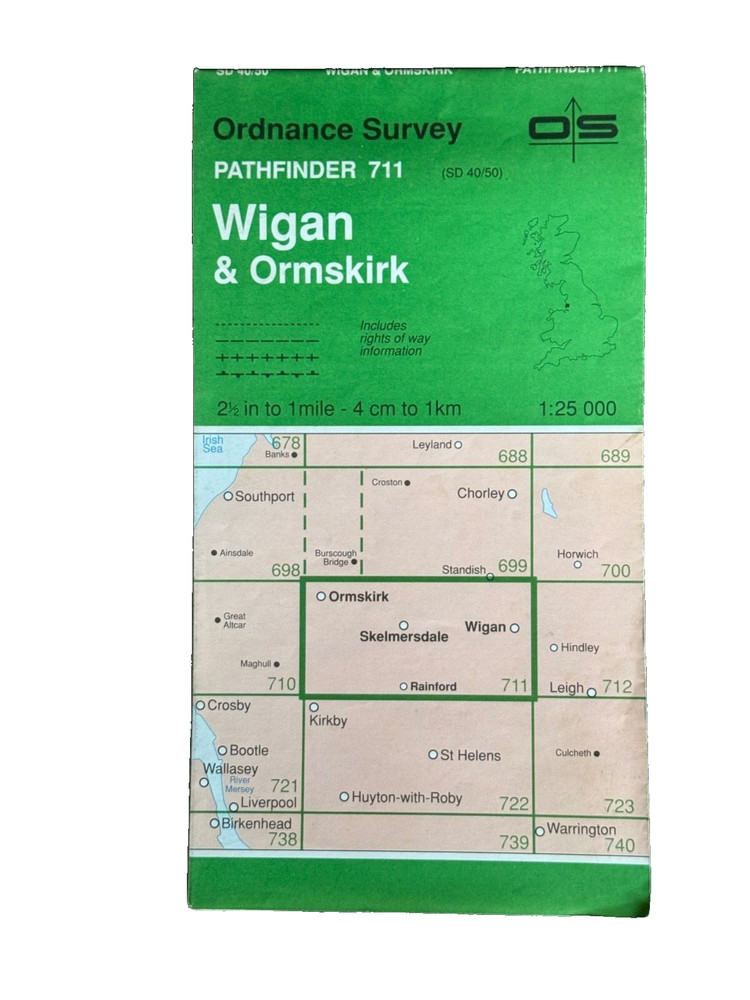 OS Ordnance Survey, Pathfinder Map, Sheet: 711 Wigan & Ormskirk