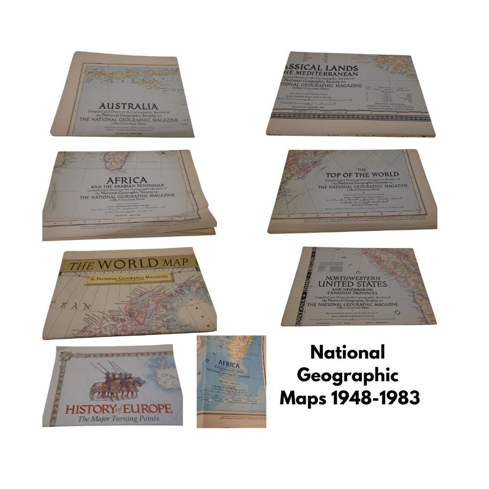 VTG Map Lot (8) National Geographic Classical Europe World Africa 1948-1983