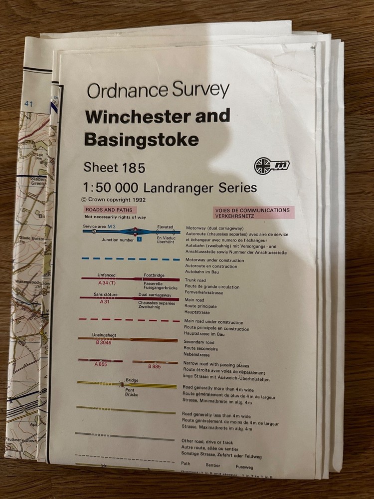 Winchester and Basingstoke – OS Landranger 185 – Fold Out Map
