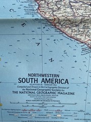 National Geographic Magazine 1964 Paper Map Northwestern South America Vintage