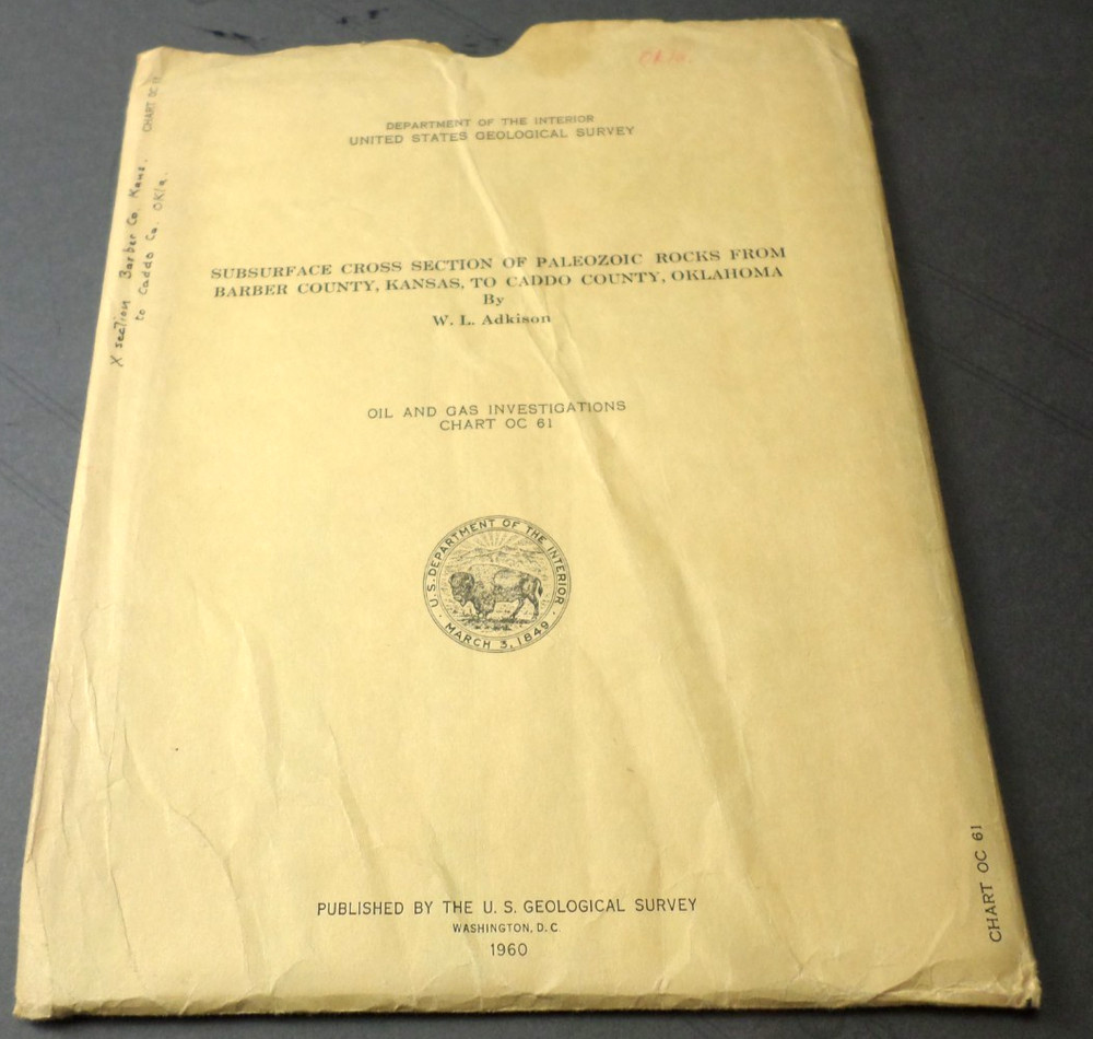 1960 USGS Subsurface Cross Section Paleozoic Rock KS-OK Oil Chart OC 61, 2 Maps